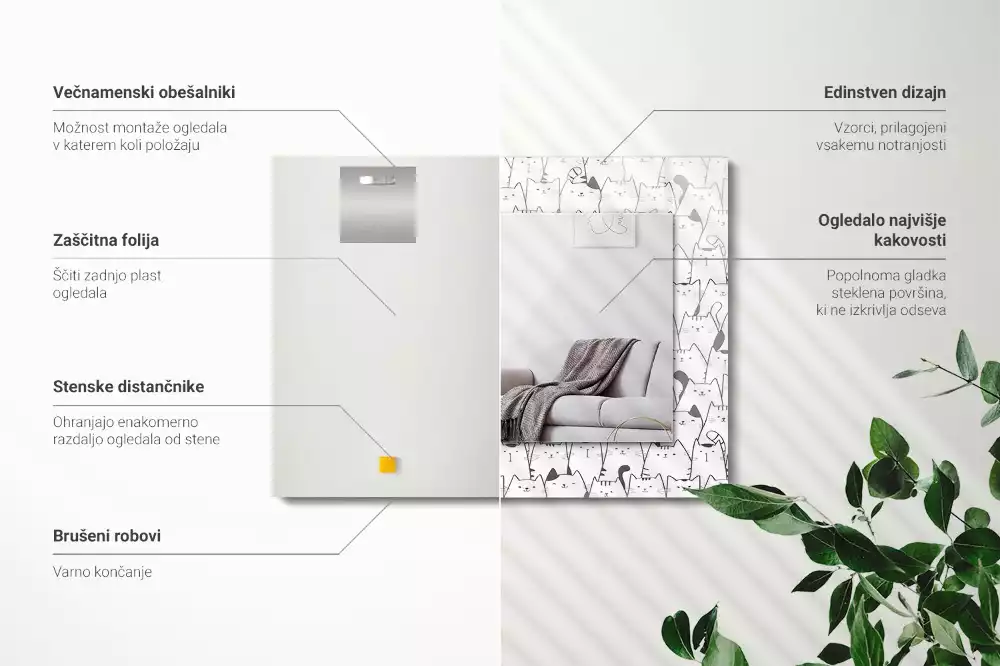 Lustro dekoracyjne prostokątne wesołe kotki