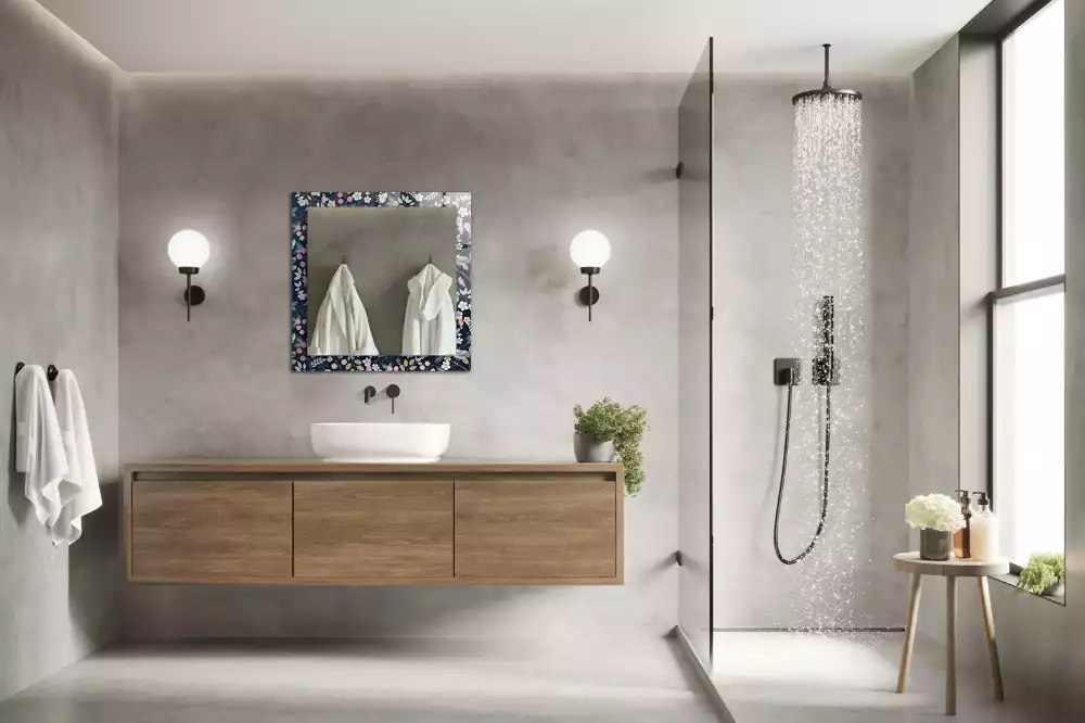 Lustro z nadrukiem prostokątne kwiaty liście i ptaki