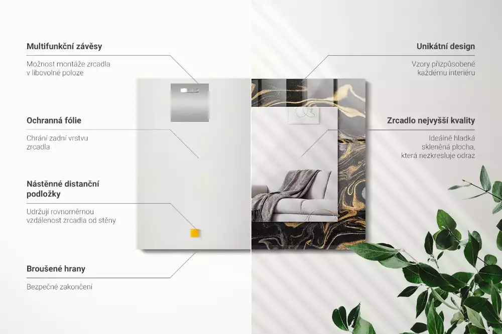 Lustro z nadrukiem prostokątne abstrakcyjny deseń marmurowy
