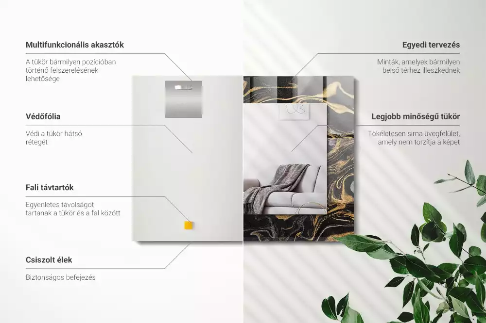Lustro z nadrukiem prostokątne abstrakcyjny deseń marmurowy