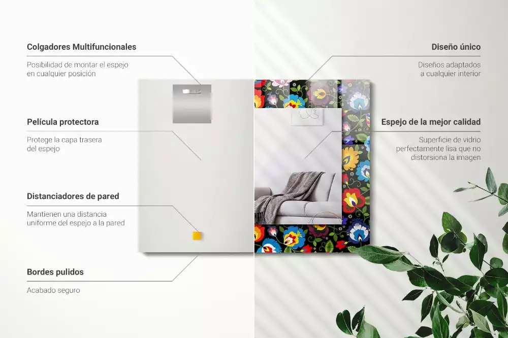 Lustro z nadrukiem dekoracyjne prostokątne barwne desenie ludowe