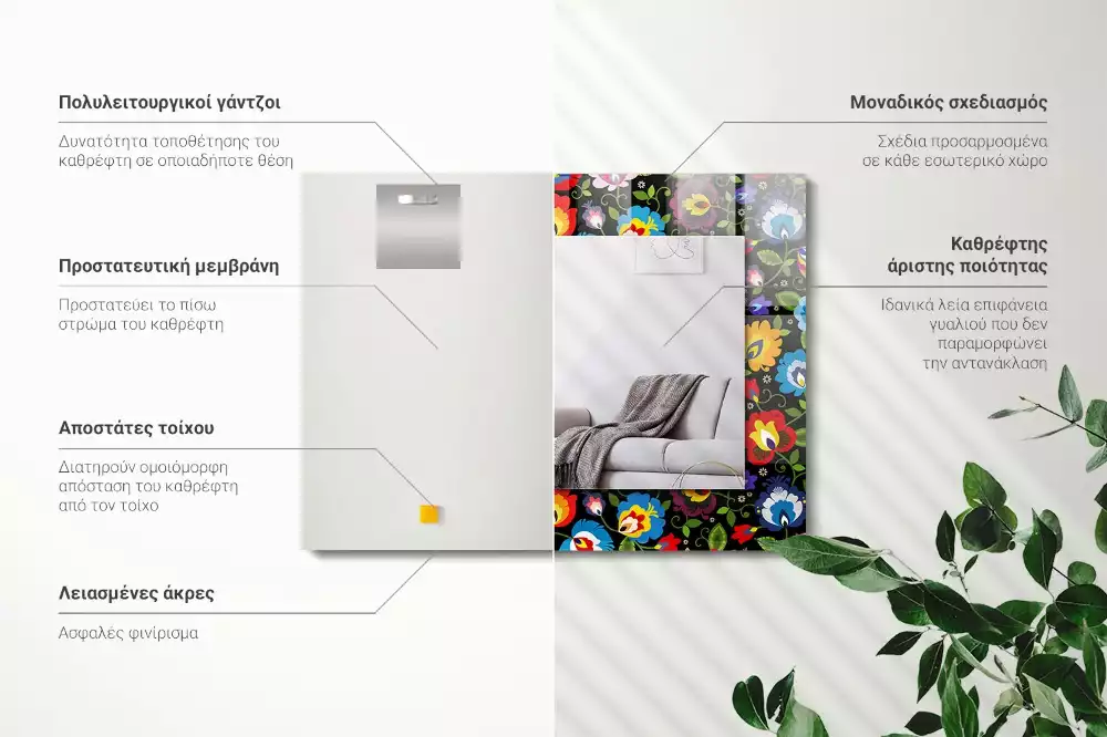 Lustro z nadrukiem dekoracyjne prostokątne barwne desenie ludowe