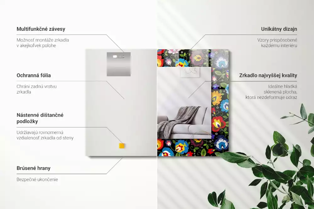 Lustro z nadrukiem dekoracyjne prostokątne barwne desenie ludowe