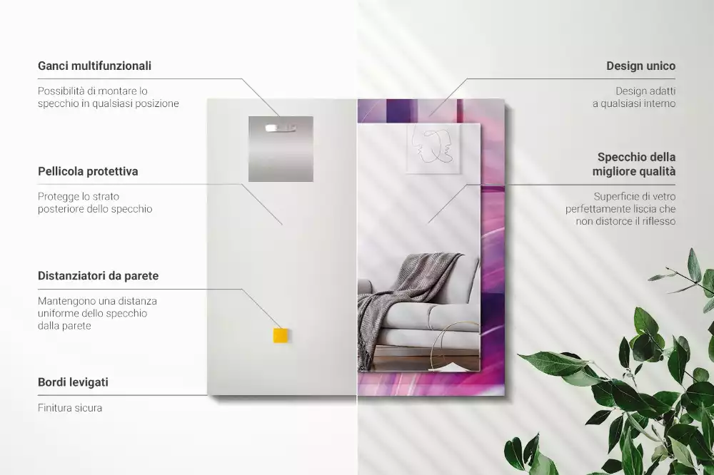 Lustro ramka z nadrukiem prostokątne abstrakcyjne barwne fale