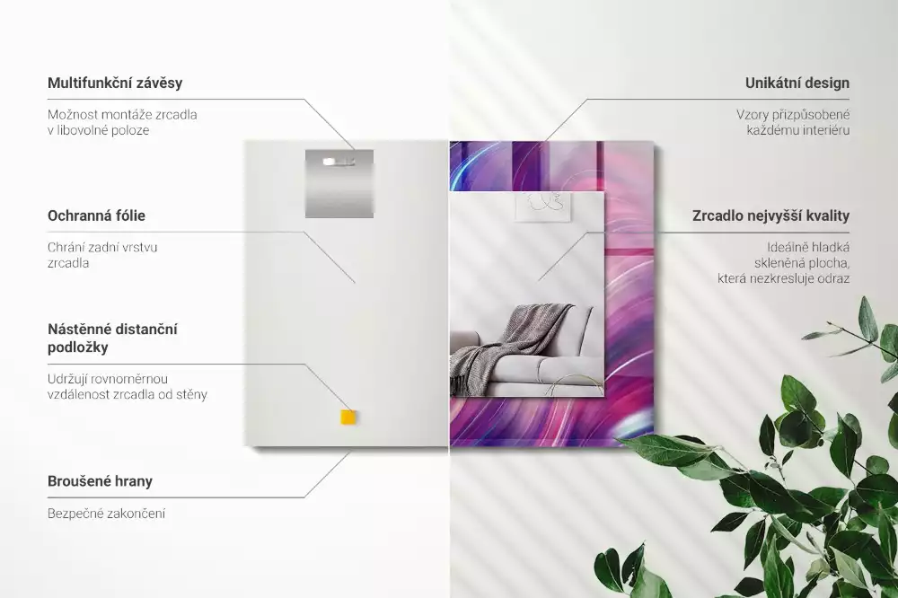Lustro ramka z nadrukiem prostokątne abstrakcyjne barwne fale