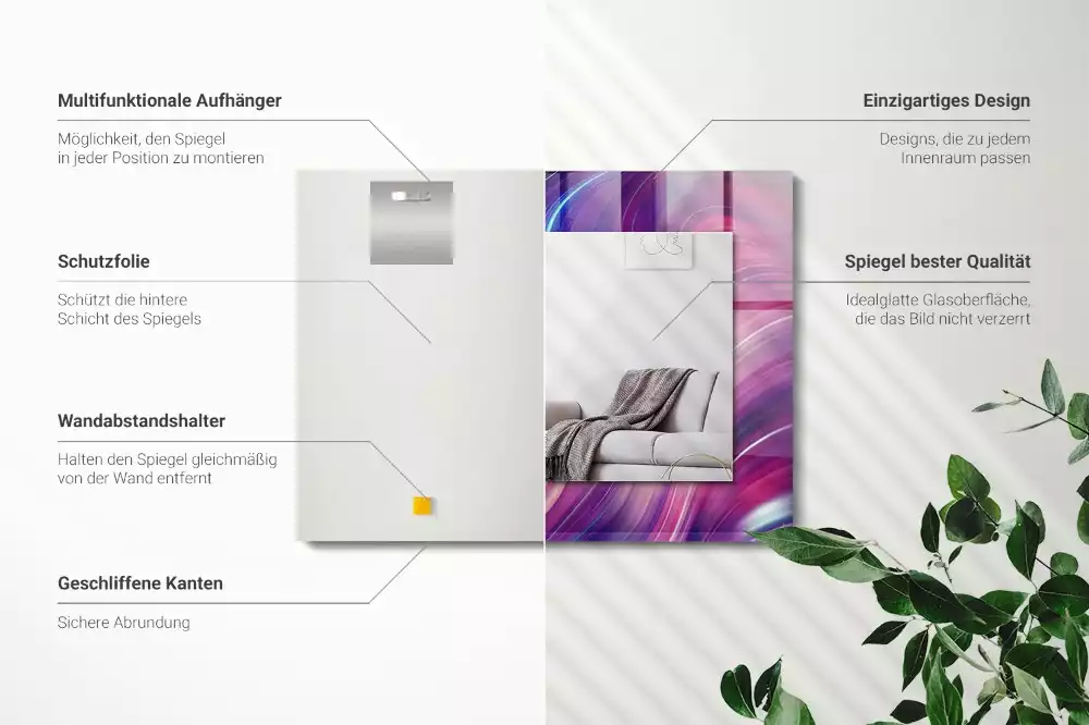 Lustro ramka z nadrukiem prostokątne abstrakcyjne barwne fale
