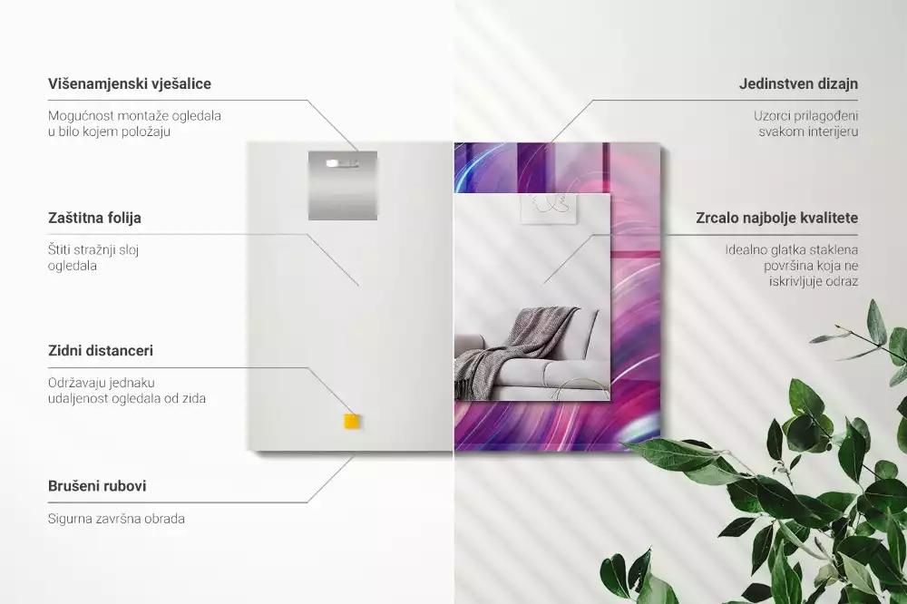 Lustro ramka z nadrukiem prostokątne abstrakcyjne barwne fale