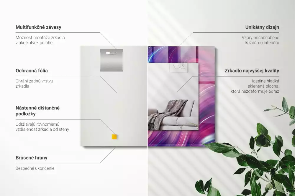 Lustro ramka z nadrukiem prostokątne abstrakcyjne barwne fale