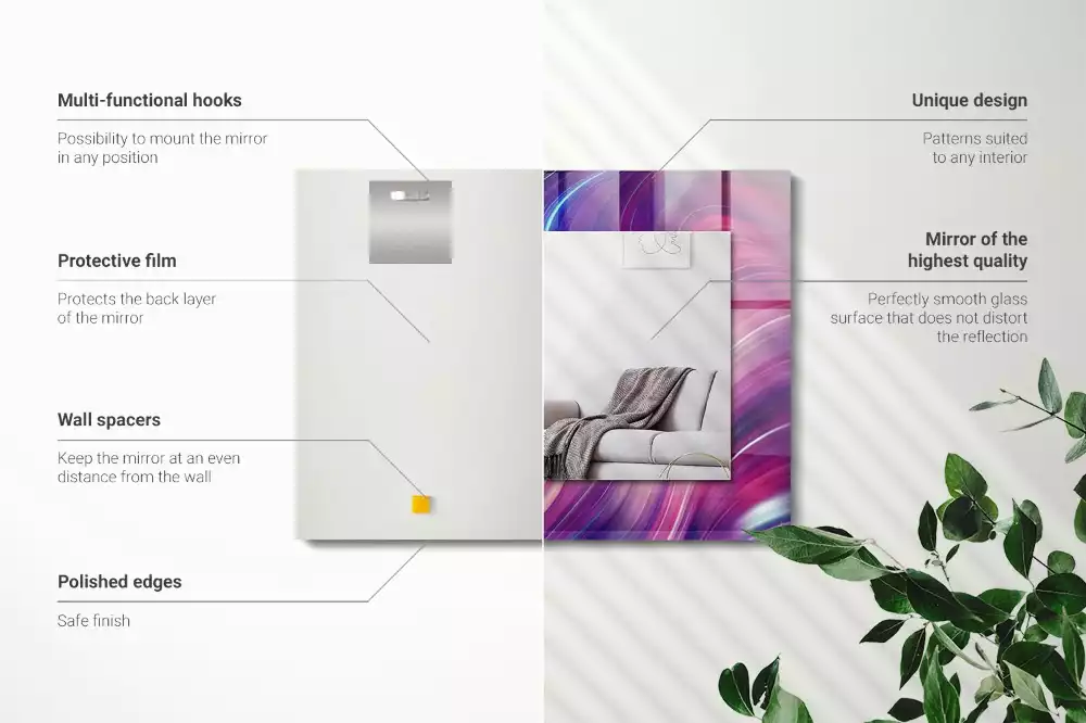 Lustro ramka z nadrukiem prostokątne abstrakcyjne barwne fale