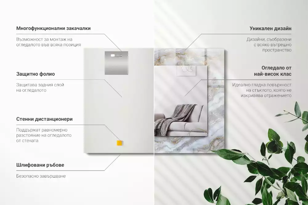 Lustro z nadrukiem prostokątne struktura motywu marmurowego