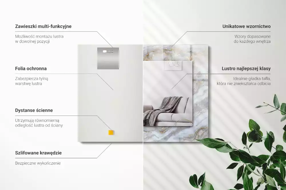 Lustro z nadrukiem prostokątne struktura motywu marmurowego