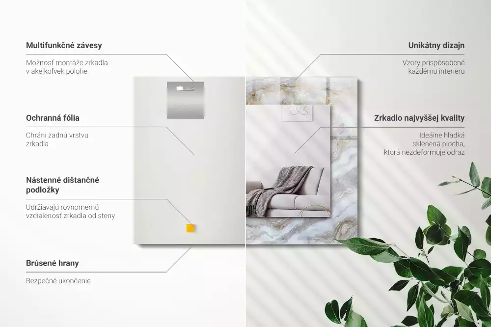 Lustro z nadrukiem prostokątne struktura motywu marmurowego