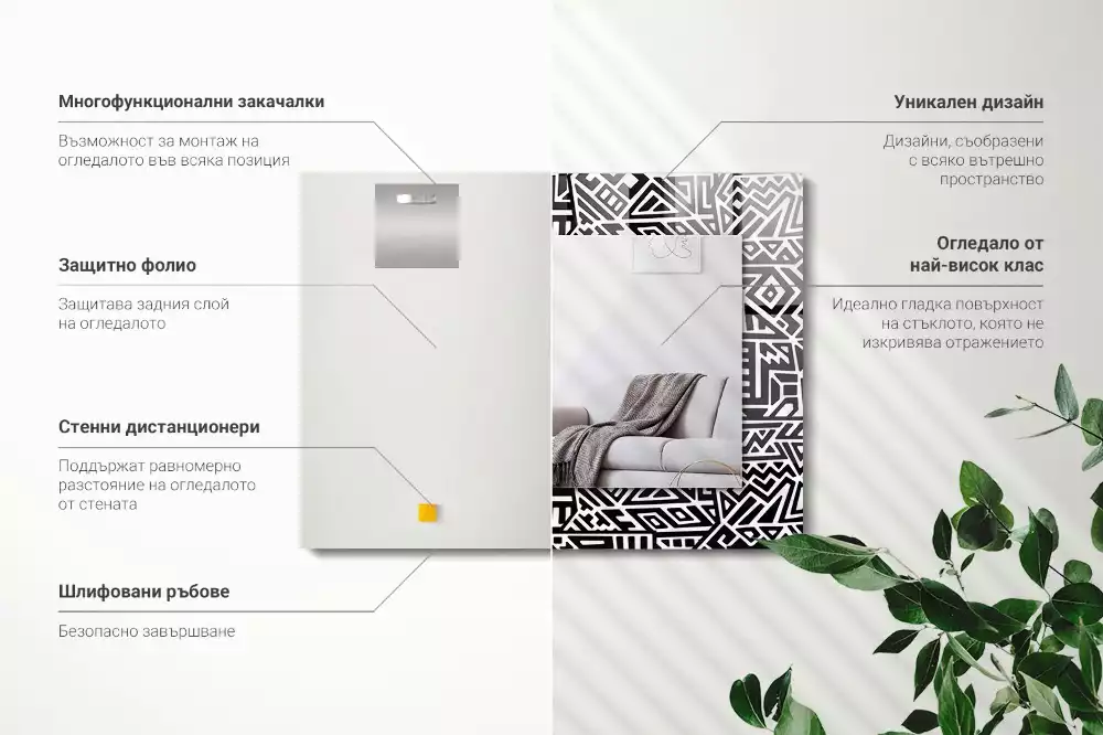 Lustro z nadrukiem prostokątne deseń geometryczny
