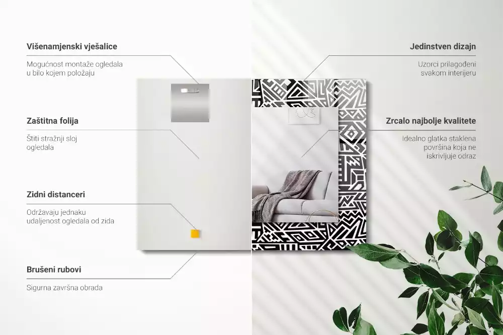 Lustro z nadrukiem prostokątne deseń geometryczny