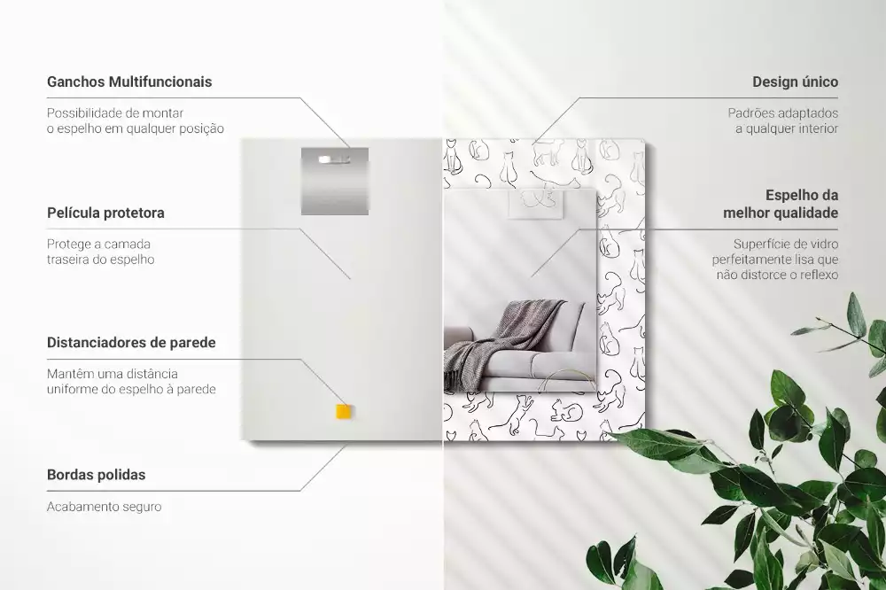 Lustro z nadrukiem dekoracyjne prostokątne kontury kotów