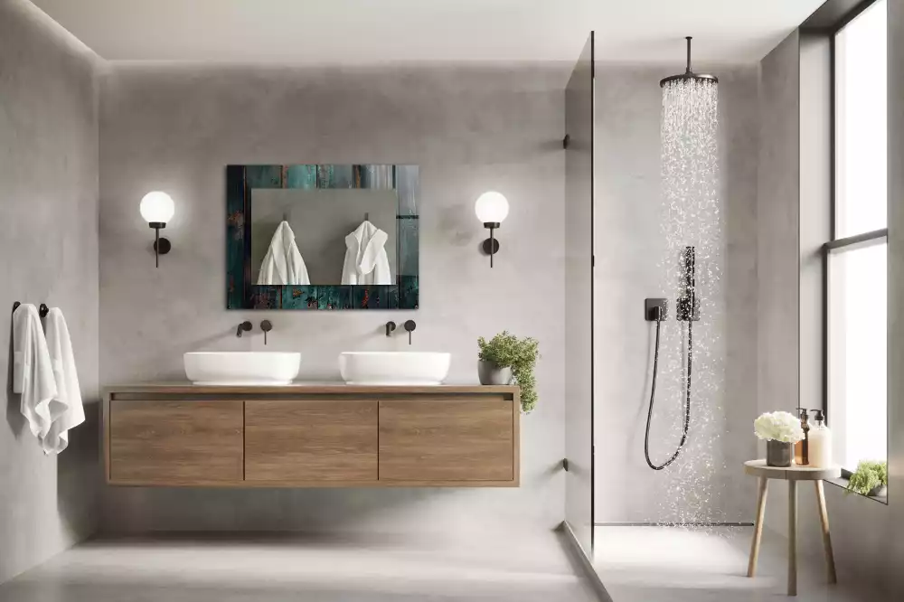Lustro dekoracyjne prostokątne zielone deski drewniane