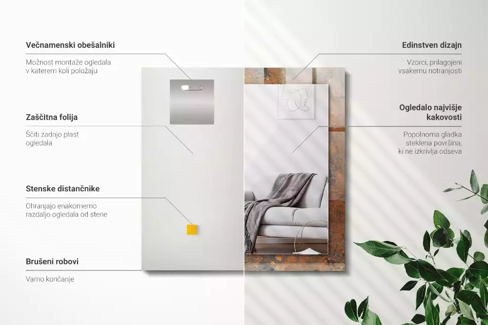 Lustro z nadrukiem prostokątne zardzewiały metal