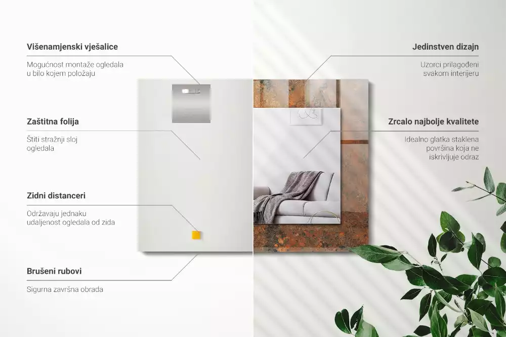 Lustro z nadrukiem prostokątne zardzewiały metal