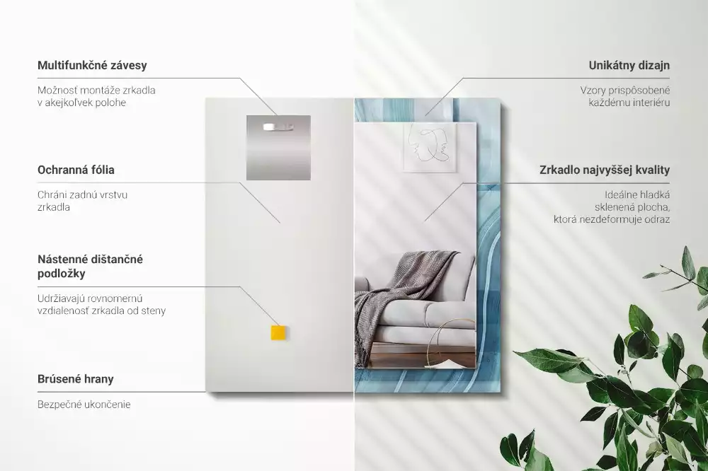 Lustro z nadrukiem prostokątne abstrakcyjne błękitne linie