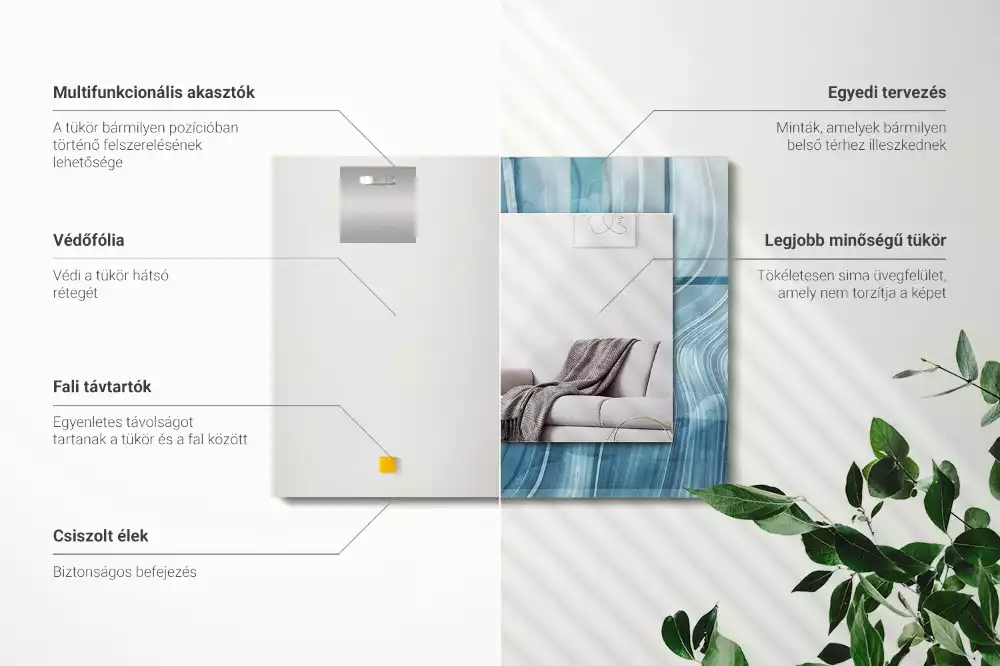 Lustro z nadrukiem prostokątne abstrakcyjne błękitne linie