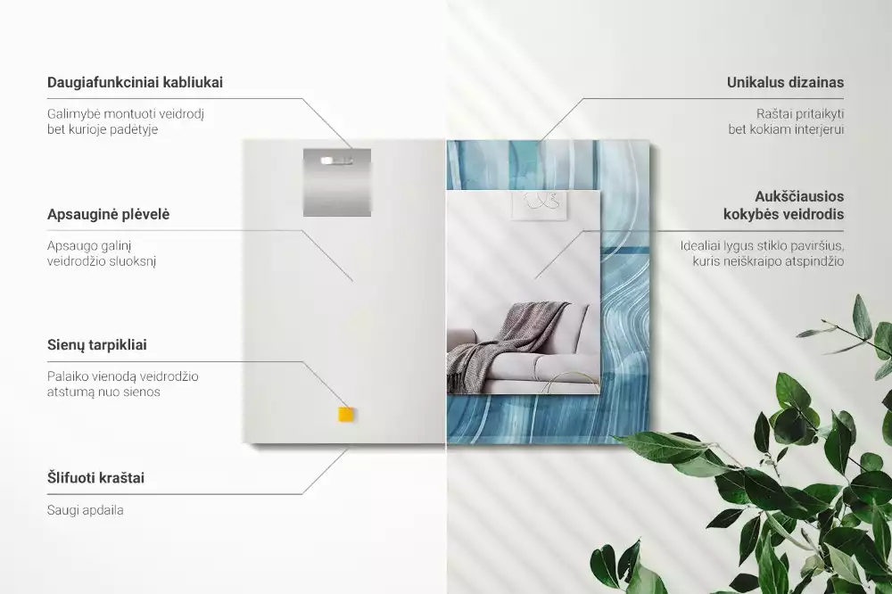 Lustro z nadrukiem prostokątne abstrakcyjne błękitne linie