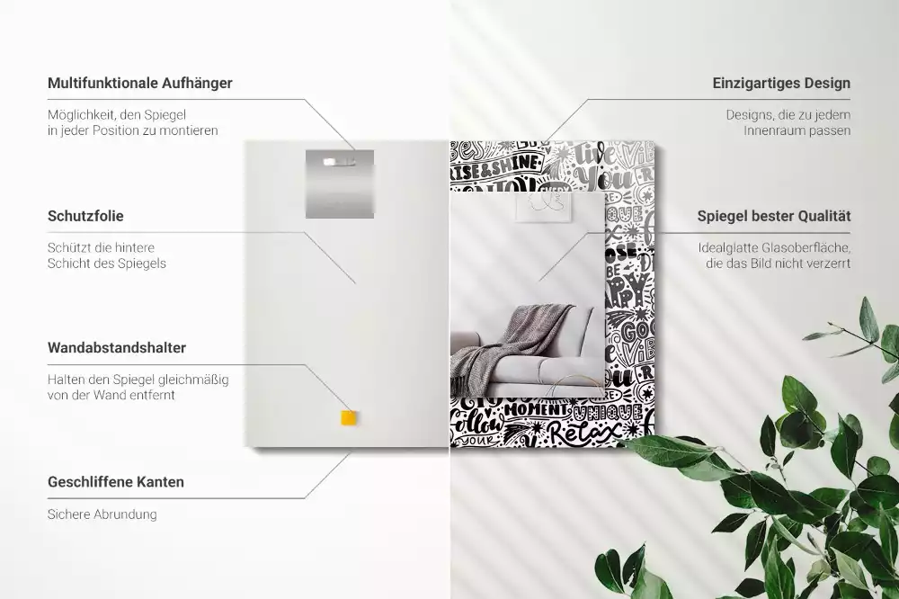 Lustro dekoracyjne prostokątne ręcznie pisane hasła motywacyjne