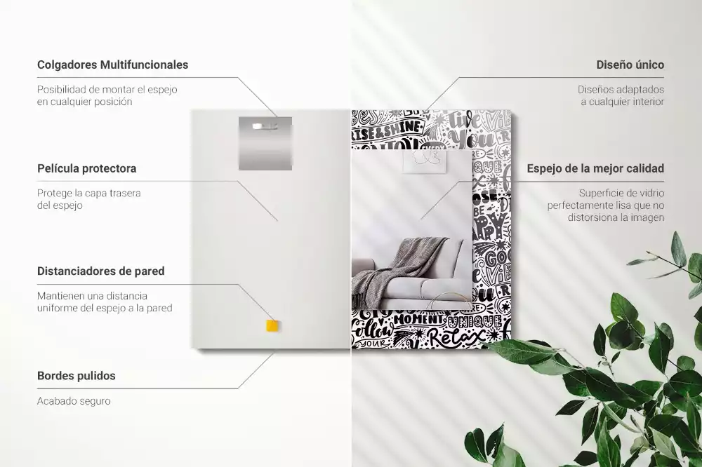 Lustro dekoracyjne prostokątne ręcznie pisane hasła motywacyjne
