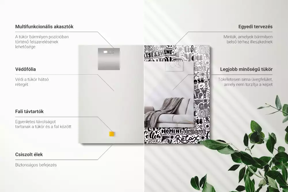 Lustro dekoracyjne prostokątne ręcznie pisane hasła motywacyjne