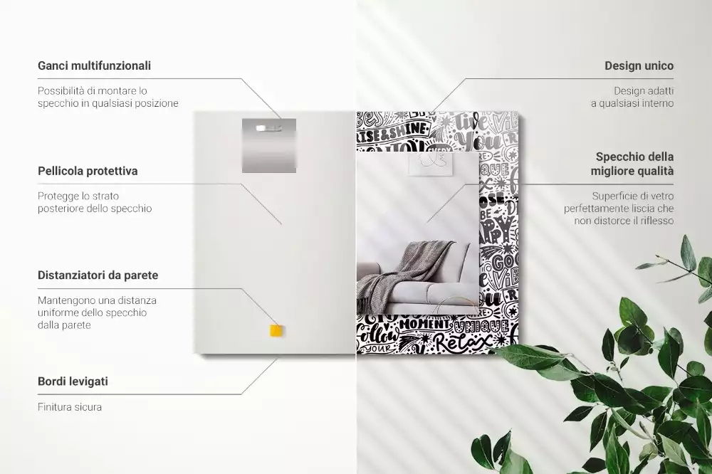 Lustro dekoracyjne prostokątne ręcznie pisane hasła motywacyjne
