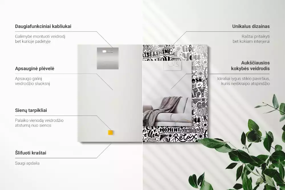 Lustro dekoracyjne prostokątne ręcznie pisane hasła motywacyjne