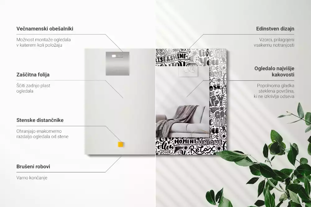 Lustro dekoracyjne prostokątne ręcznie pisane hasła motywacyjne