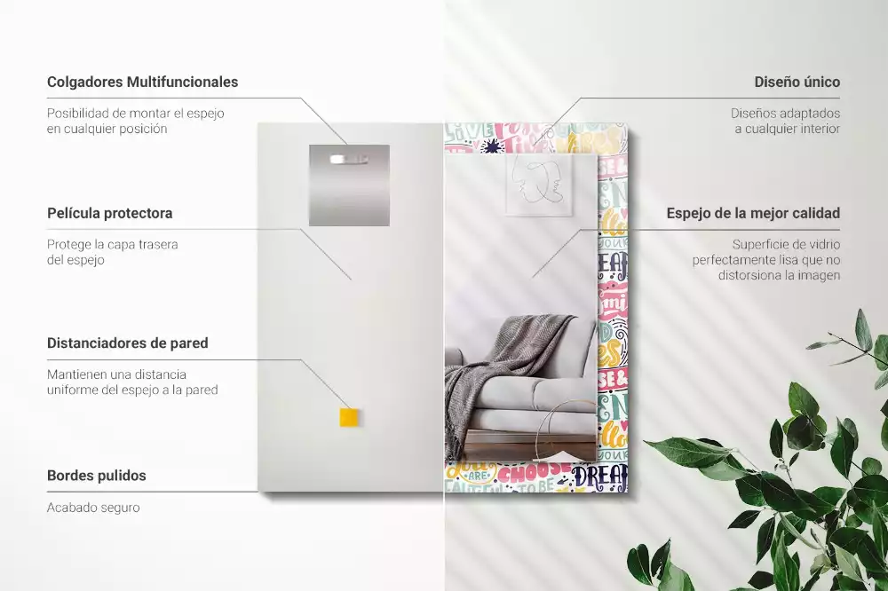 Lustro z nadrukiem prostokątne kolorowe napisy motywacyjne