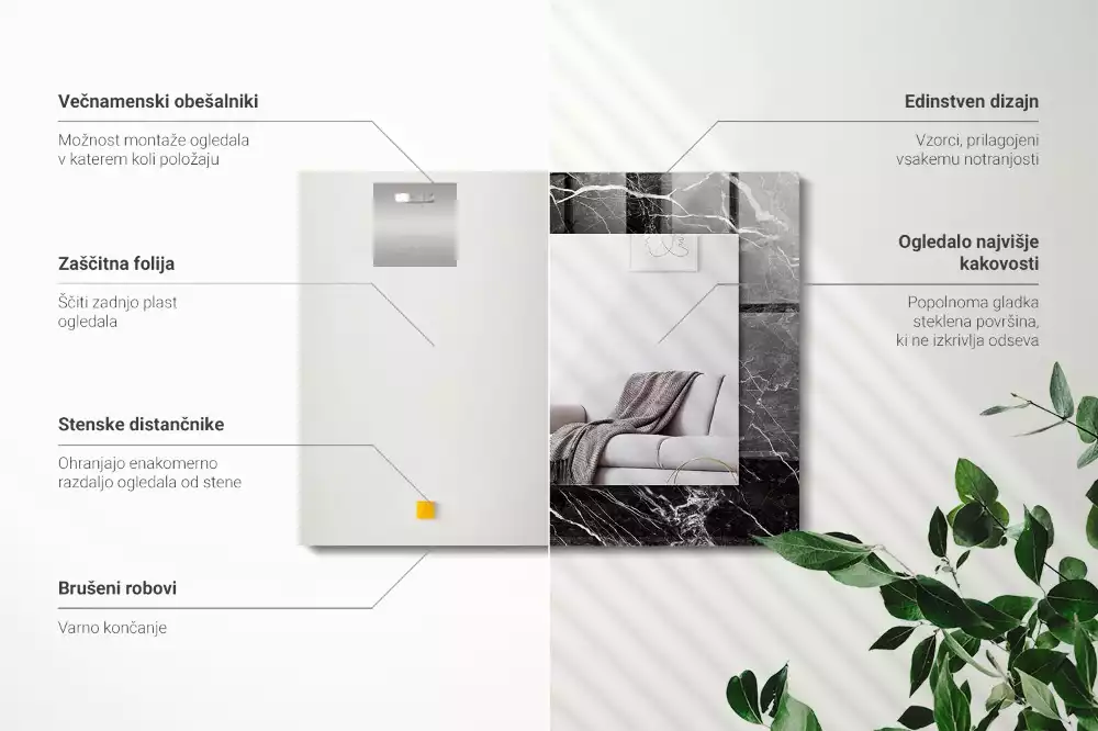 Lustro z nadrukiem prostokątne czarny marmur