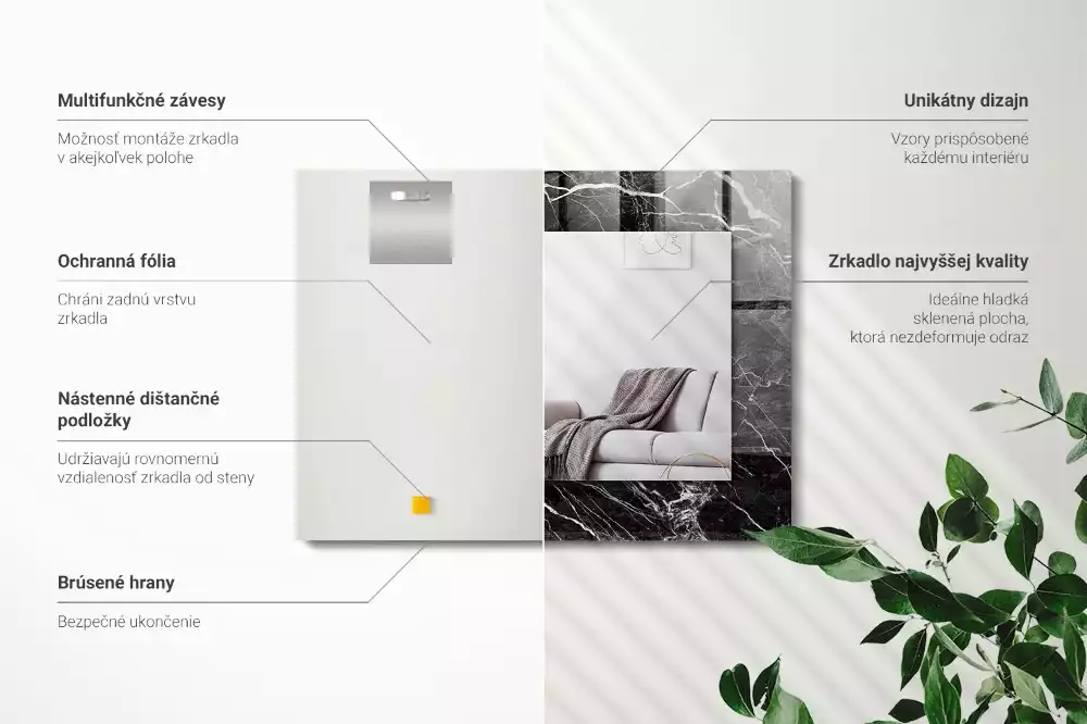 Lustro z nadrukiem prostokątne czarny marmur