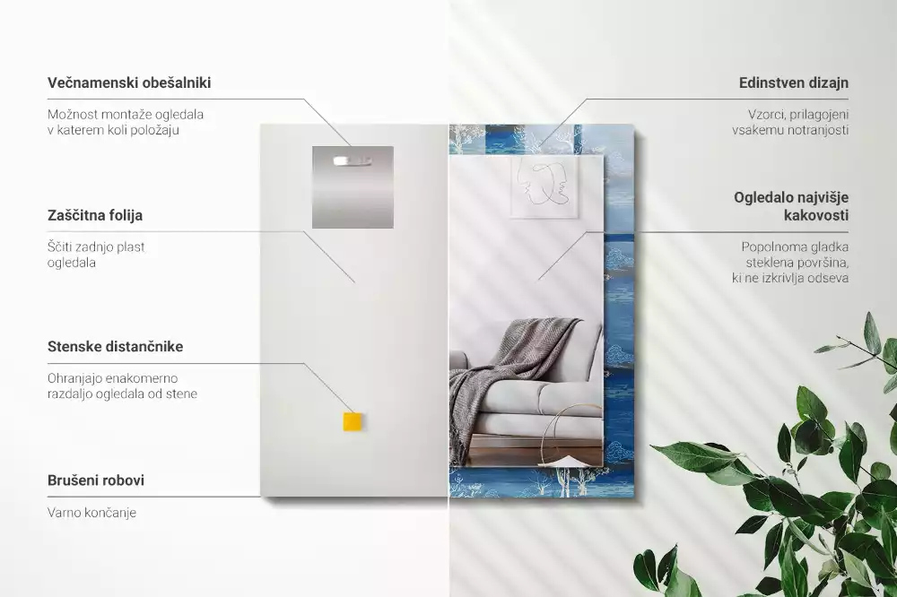 Lustro z nadrukiem dekoracyjne prostokątne pejzaż z drzewami