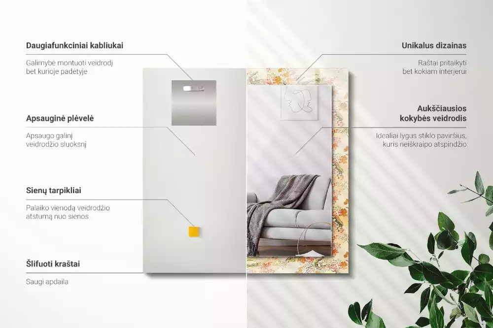 Lustro ramka z nadrukiem prostokątne ogród japoński
