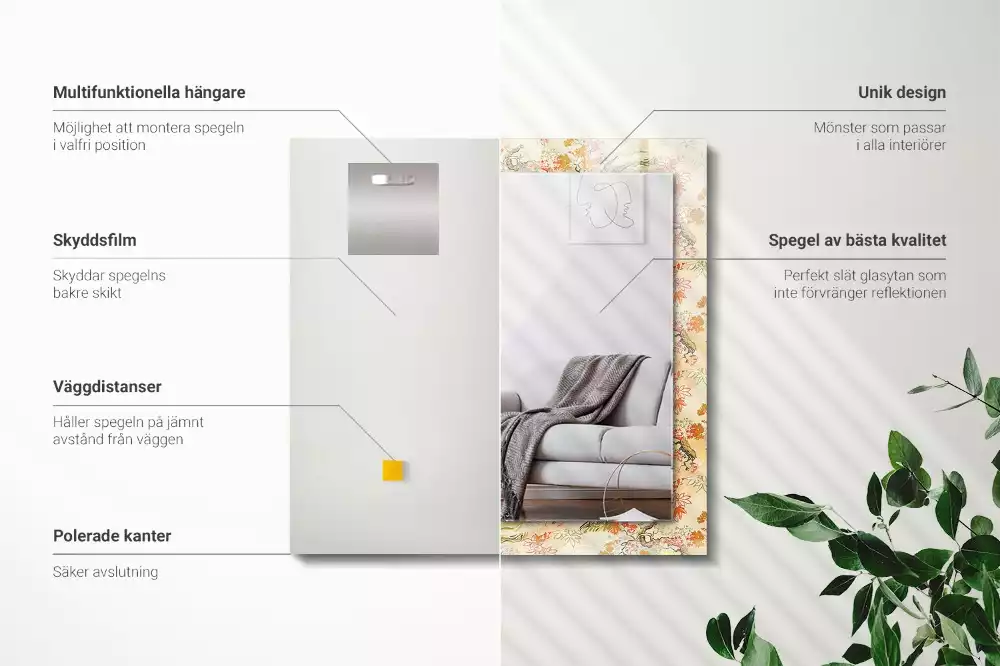 Lustro ramka z nadrukiem prostokątne ogród japoński