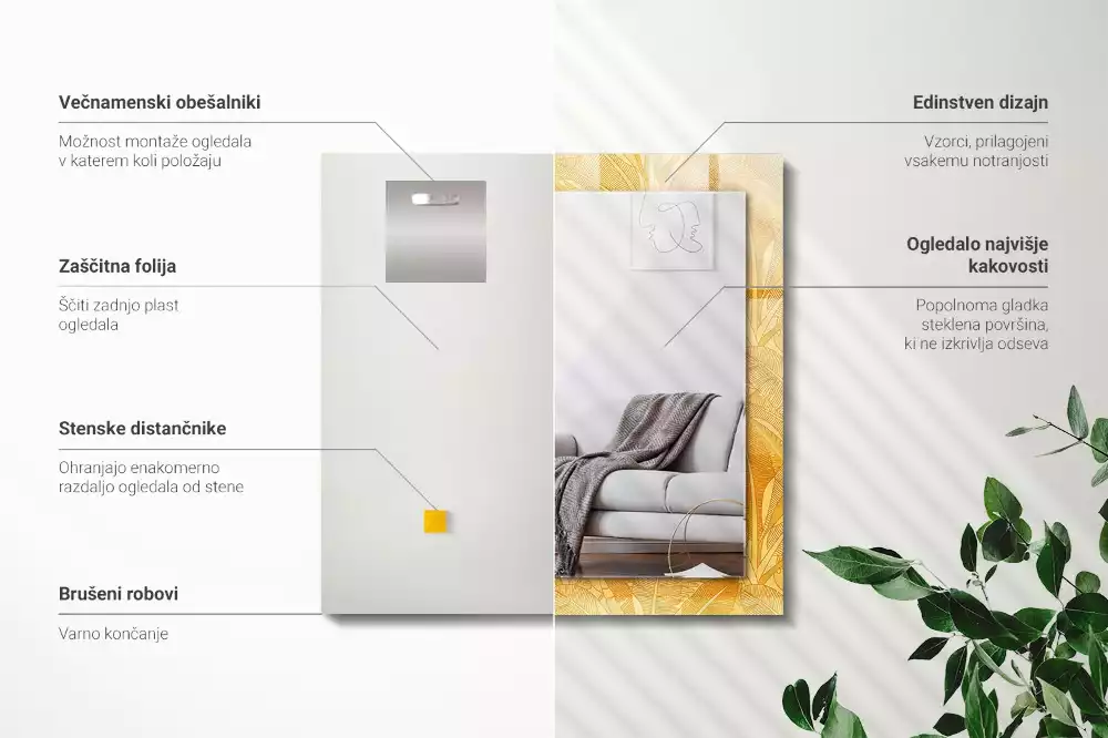 Lustro dekoracyjne prostokątne deseń w pomarańczowe liście