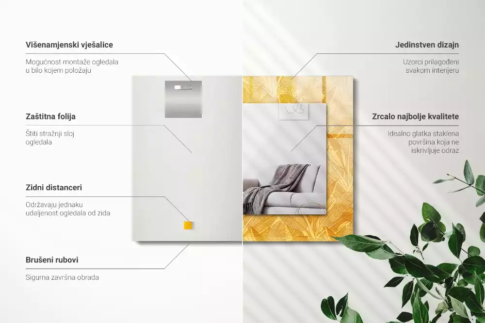 Lustro dekoracyjne prostokątne deseń w pomarańczowe liście