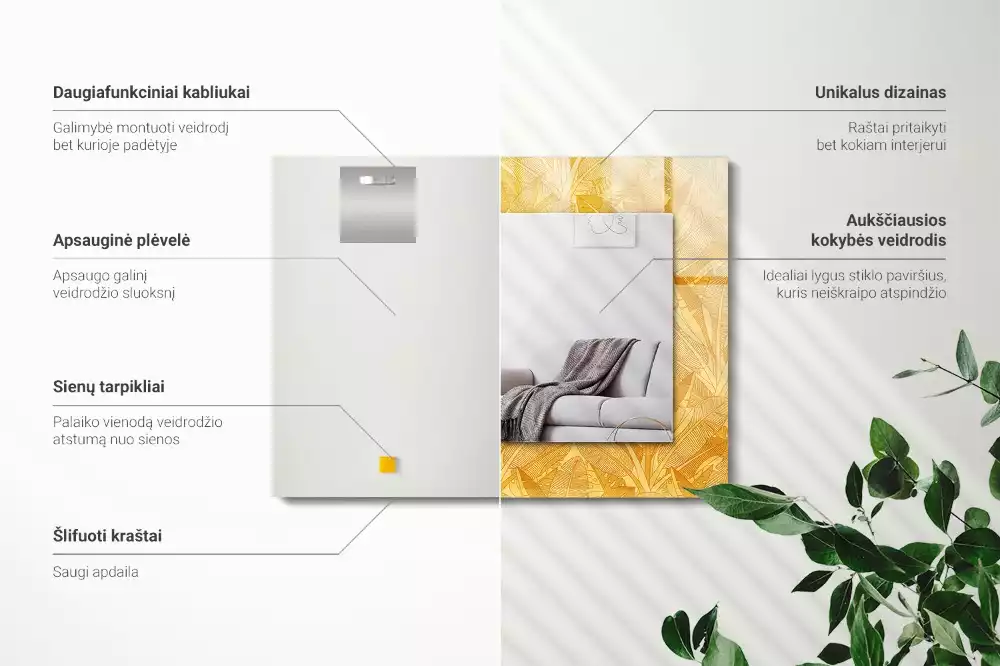 Lustro dekoracyjne prostokątne deseń w pomarańczowe liście