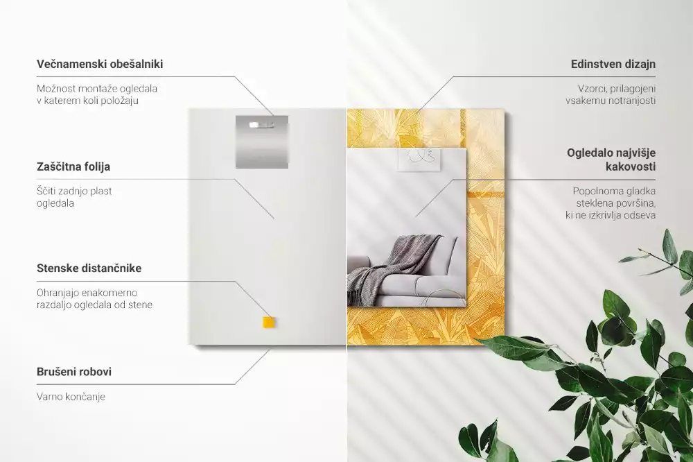Lustro dekoracyjne prostokątne deseń w pomarańczowe liście