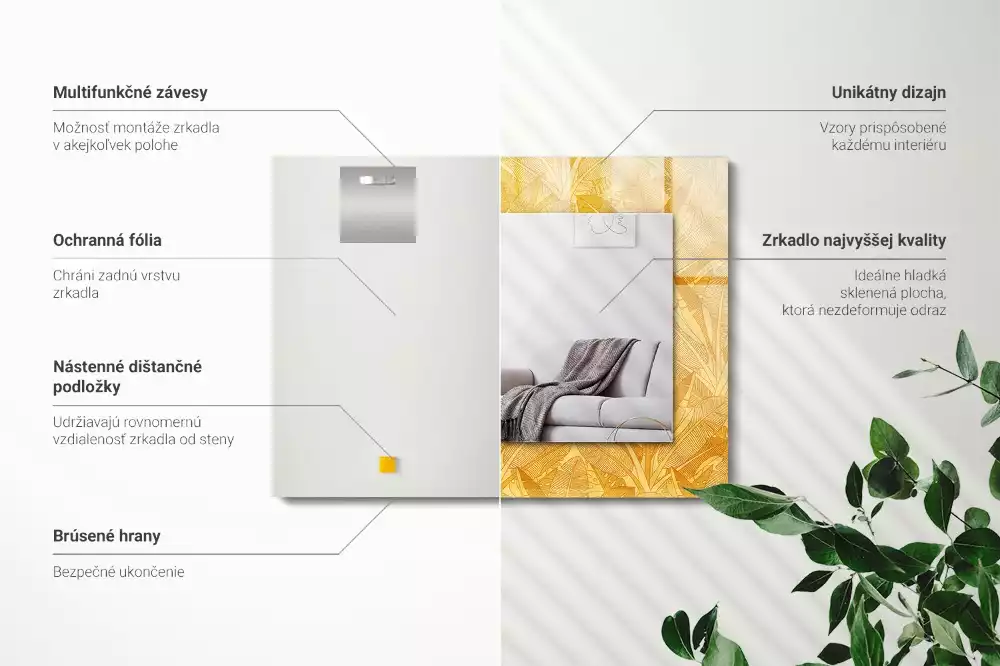 Lustro dekoracyjne prostokątne deseń w pomarańczowe liście