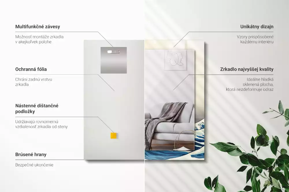 Lustro ramka z nadrukiem prostokątne wielka fala w kanagawie