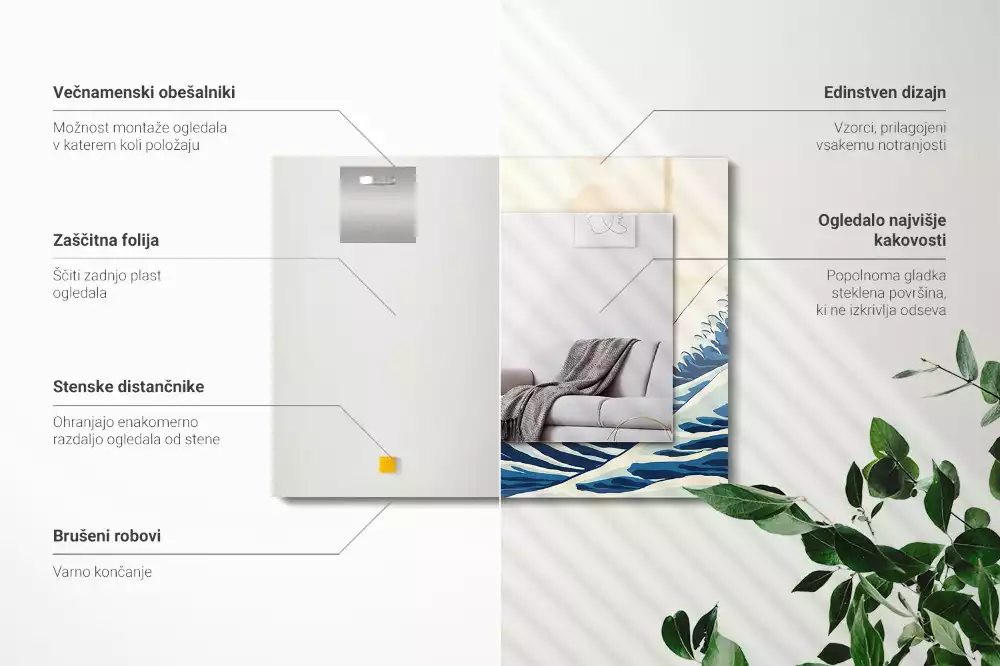 Lustro ramka z nadrukiem prostokątne wielka fala w kanagawie