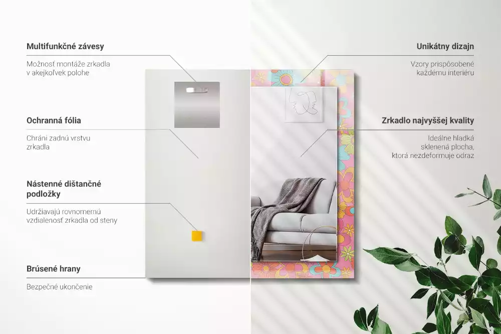 Lustro dekoracyjne prostokątne kolorowy kwiatowy groove