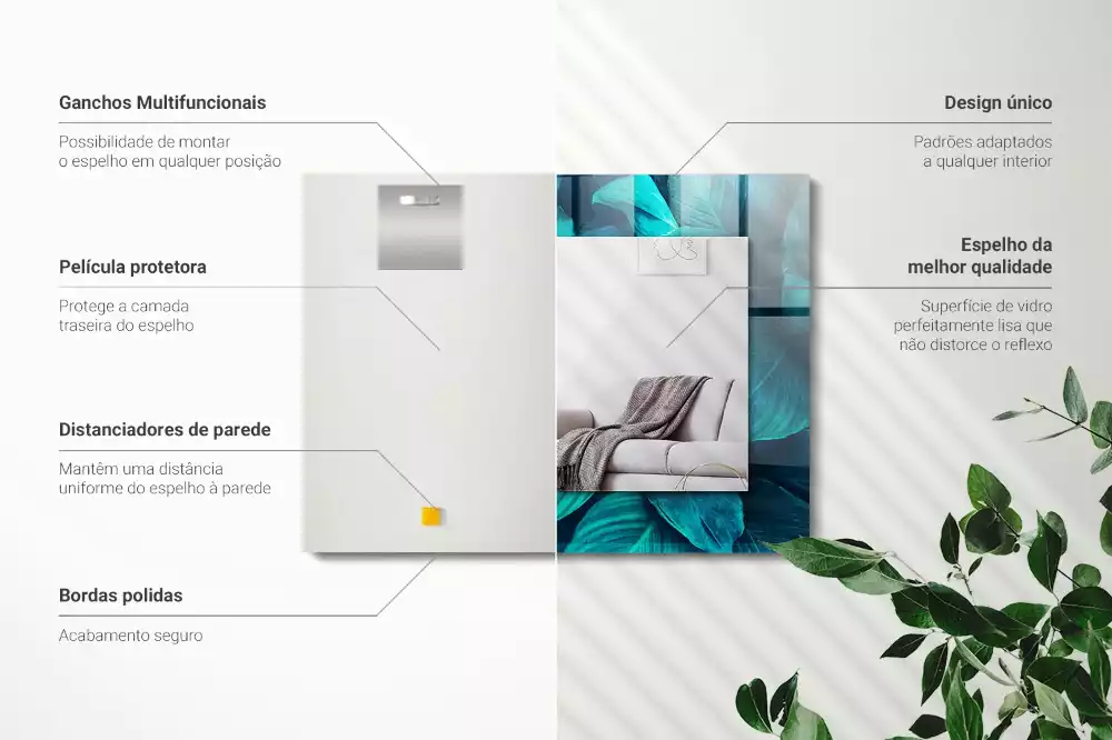 Lustro z nadrukiem prostokątne zielone liście