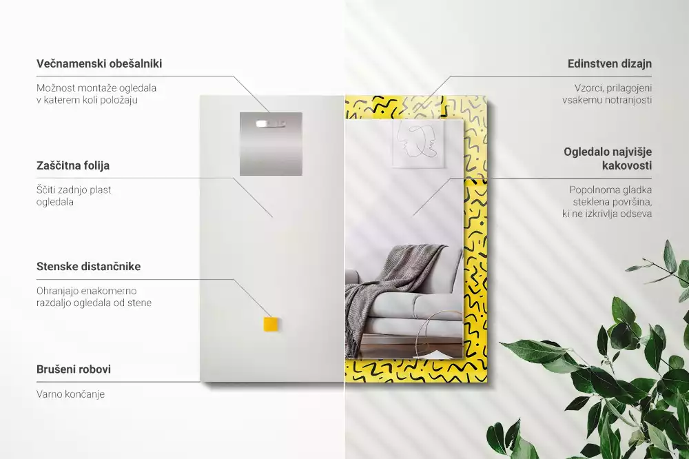 Lustro dekoracyjne prostokątne żółty deseń abstrakcyjny