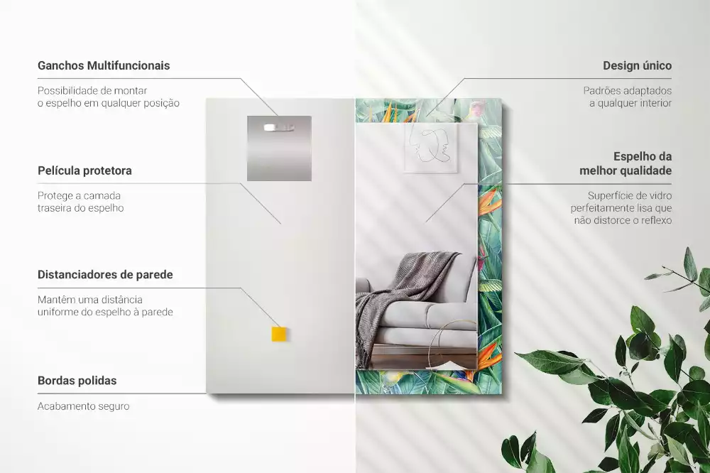 Lustro z nadrukiem prostokątne kolibry z kwiatami