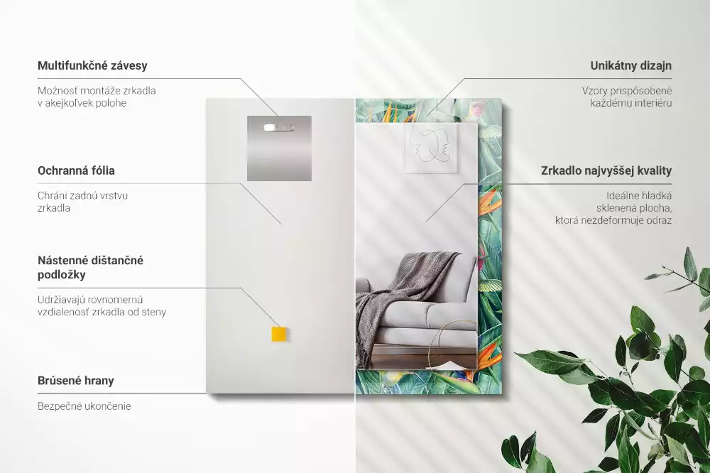 Lustro z nadrukiem prostokątne kolibry z kwiatami