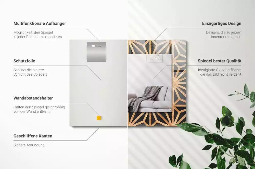Lustro z nadrukiem dekoracyjne prostokątne drewniany deseń geometryczny